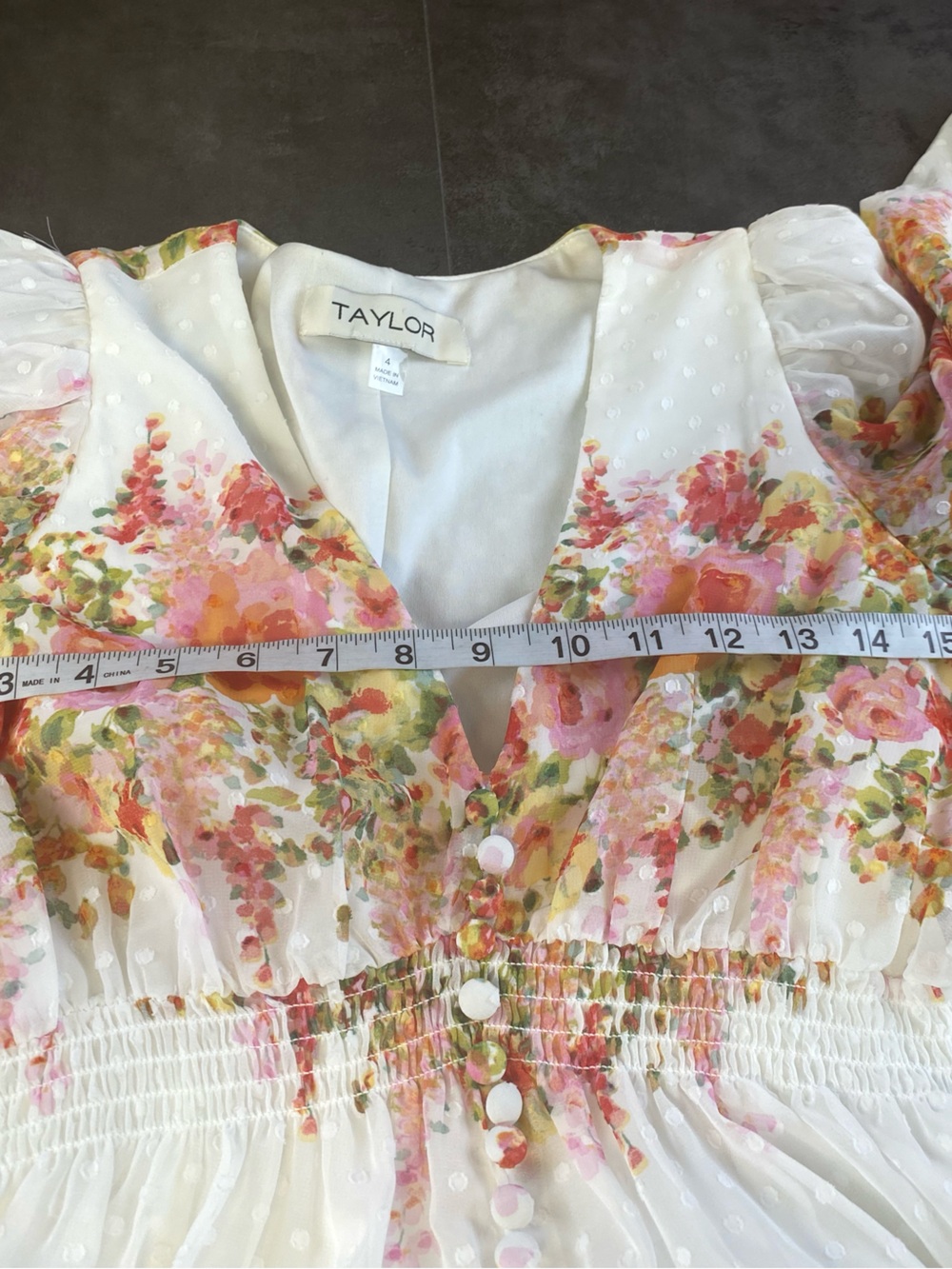 Taylor‎ White Floral Dot Chiffon Maxi Dress with Pink & Orange Blooms size 4 - Picture 8 of 9